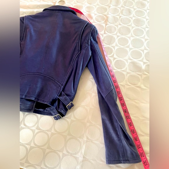 IRO ASHVILLE Cobalt Blue Lamb Leather Biker Moro Jacket zippers & buckles Sz 34 - Picture 11 of 12